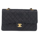 CHANEL Matelasse 25 Double Flap Chain Bag Lamb Skin Navy Gold CC Auth 158857SM-13