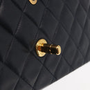 CHANEL Matelasse 25 Double Flap Chain Bag Lamb Skin Navy Gold CC Auth 158857SM-26