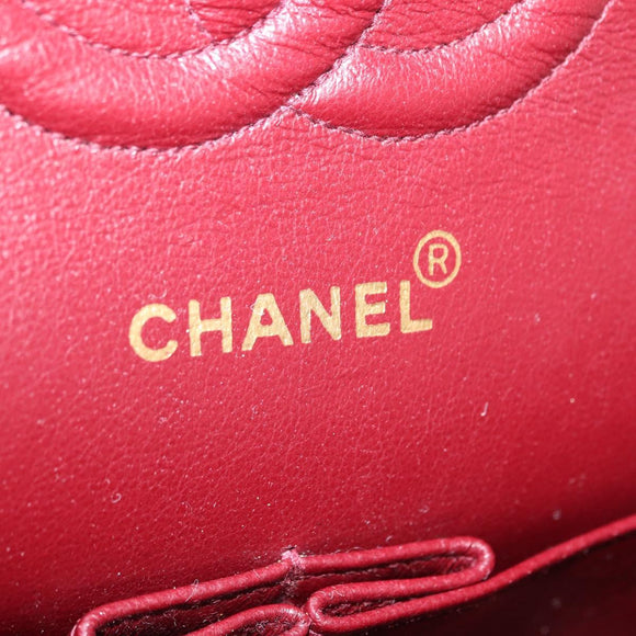 CHANEL Matelasse 25 Double Flap Chain Bag Lamb Skin Navy Gold CC Auth 158857SM