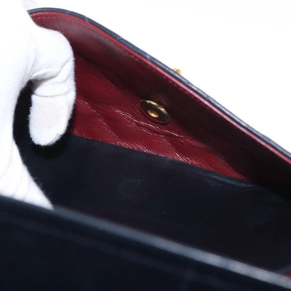 CHANEL Matelasse 25 Double Flap Chain Bag Lamb Skin Navy Gold CC Auth 158857SM