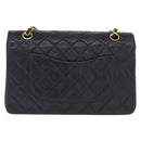 CHANEL Matelasse 25 Double Flap Chain Bag Lamb Skin Navy Gold CC Auth 158857SM-2