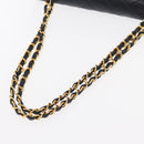 CHANEL Matelasse 25 Double Flap Chain Bag Lamb Skin Navy Gold CC Auth 158857SM-7
