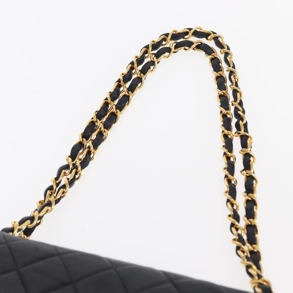 CHANEL Matelasse 25 Double Flap Chain Bag Lamb Skin Navy Gold CC Auth 158857SM