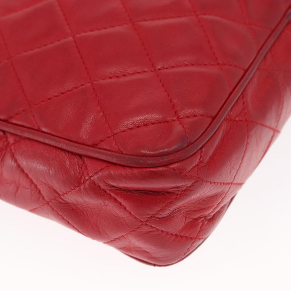 CHANEL Matelasse Chain Shoulder Bag Lamb Skin Red Gold CC Auth 158858