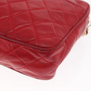 CHANEL Matelasse Chain Shoulder Bag Lamb Skin Red Gold CC Auth 158858-14