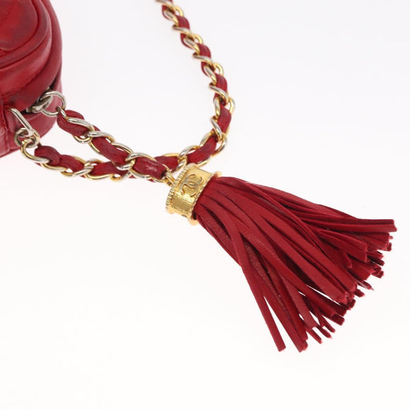 CHANEL Matelasse Chain Shoulder Bag Lamb Skin Red Gold CC Auth 158858