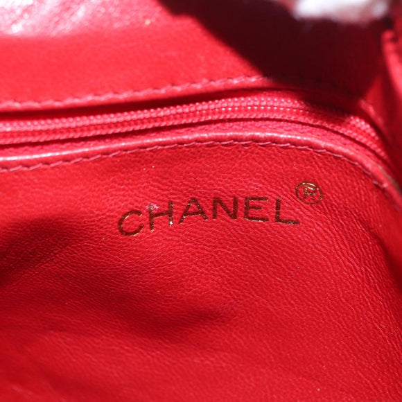 CHANEL Matelasse Chain Shoulder Bag Lamb Skin Red Gold CC Auth 158858