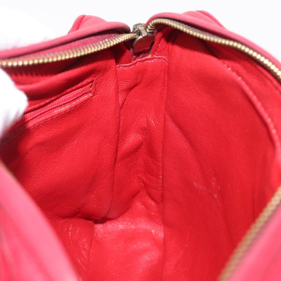 CHANEL Matelasse Chain Shoulder Bag Lamb Skin Red Gold CC Auth 158858