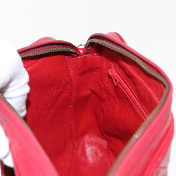 CHANEL Matelasse Chain Shoulder Bag Lamb Skin Red Gold CC Auth 158858