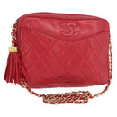 CHANEL Matelasse Chain Shoulder Bag Lamb Skin Red Gold CC Auth 158858-1