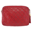 CHANEL Matelasse Chain Shoulder Bag Lamb Skin Red Gold CC Auth 158858-2