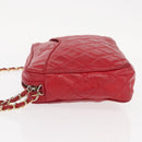CHANEL Matelasse Chain Shoulder Bag Lamb Skin Red Gold CC Auth 158858-4
