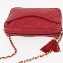 CHANEL Matelasse Chain Shoulder Bag Lamb Skin Red Gold CC Auth 158858-6