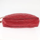 CHANEL Matelasse Chain Shoulder Bag Lamb Skin Red Gold CC Auth 158858-5