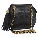 CHANEL Chain Matelasse Shoulder Bag Lamb Skin Black Gold CC Auth 158859V-1