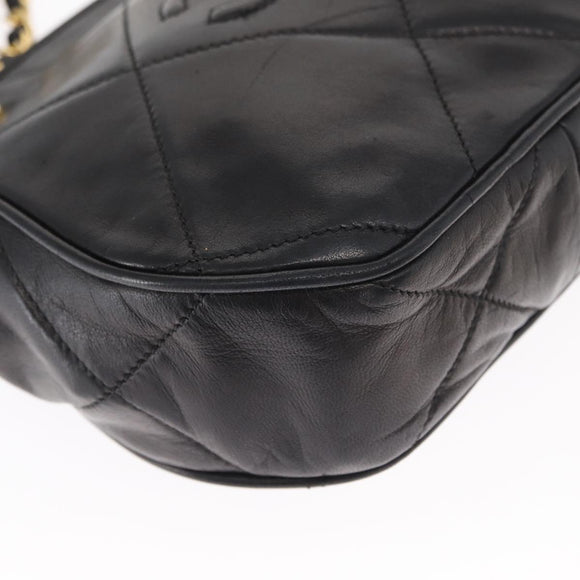 CHANEL Chain Matelasse Shoulder Bag Lamb Skin Black Gold CC Auth 158859V