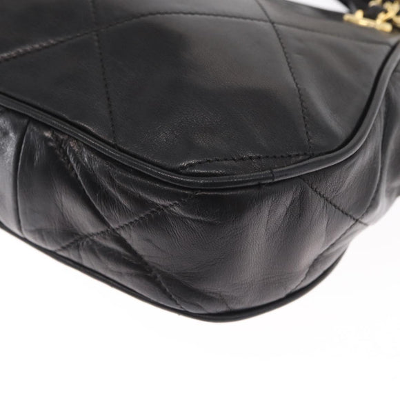 CHANEL Chain Matelasse Shoulder Bag Lamb Skin Black Gold CC Auth 158859V