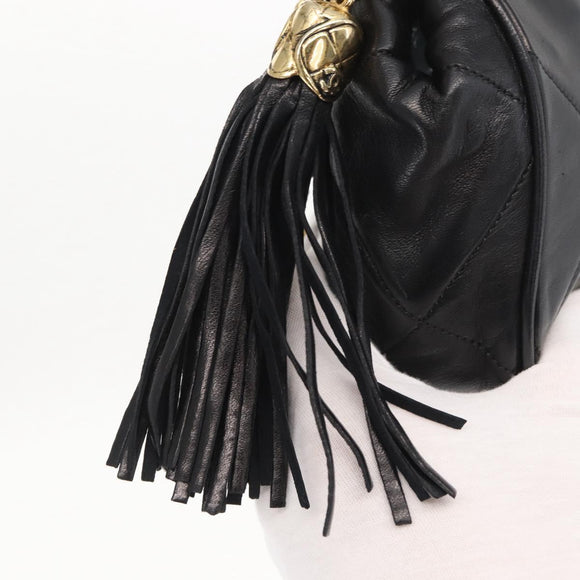 CHANEL Chain Matelasse Shoulder Bag Lamb Skin Black Gold CC Auth 158859V