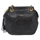 CHANEL Chain Matelasse Shoulder Bag Lamb Skin Black Gold CC Auth 158859V-13