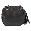 CHANEL Chain Matelasse Shoulder Bag Lamb Skin Black Gold CC Auth 158859V-2