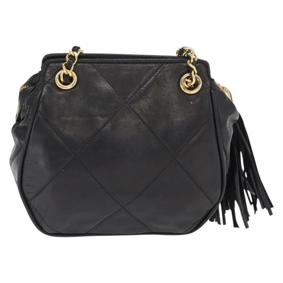 CHANEL Chain Matelasse Shoulder Bag Lamb Skin Black Gold CC Auth 158859V