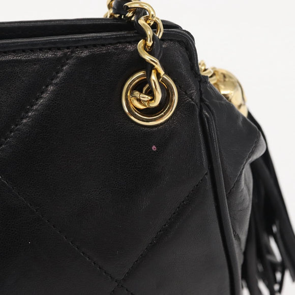 CHANEL Chain Matelasse Shoulder Bag Lamb Skin Black Gold CC Auth 158859V
