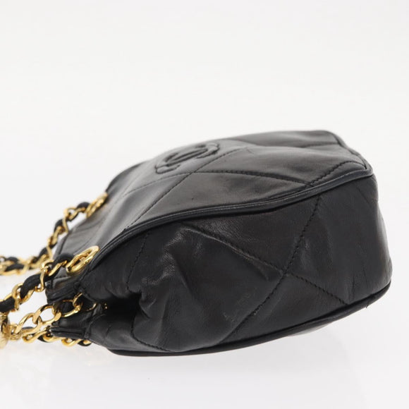 CHANEL Chain Matelasse Shoulder Bag Lamb Skin Black Gold CC Auth 158859V