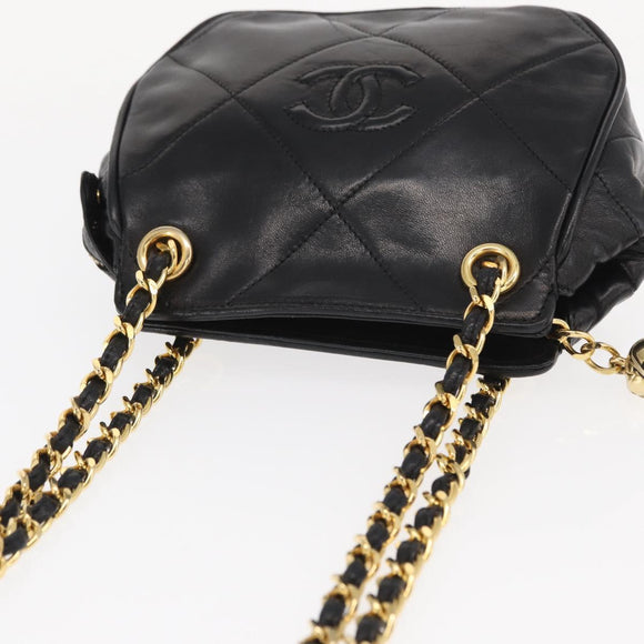 CHANEL Chain Matelasse Shoulder Bag Lamb Skin Black Gold CC Auth 158859V