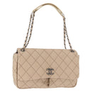 CHANEL Matelasse Chain Shoulder Bag Leather Beige CC Auth 158860-1
