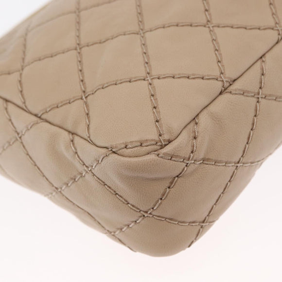 CHANEL Matelasse Chain Shoulder Bag Leather Beige CC Auth 158860