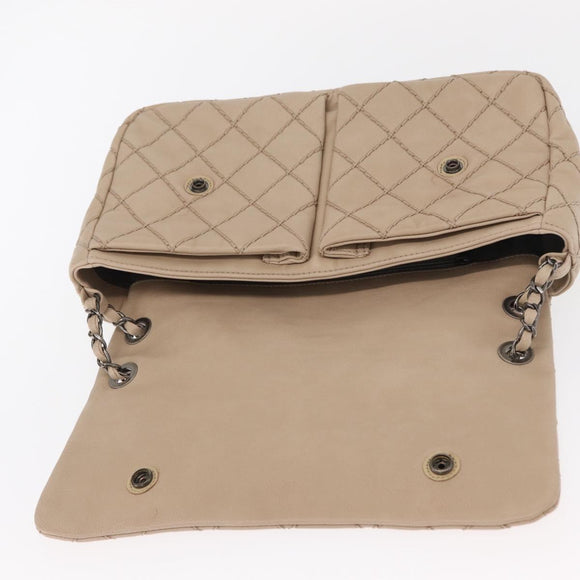 CHANEL Matelasse Chain Shoulder Bag Leather Beige CC Auth 158860