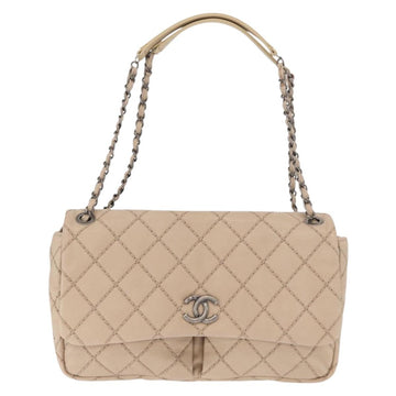 CHANEL Matelasse Chain Shoulder Bag Leather Beige CC Auth 158860 - 0