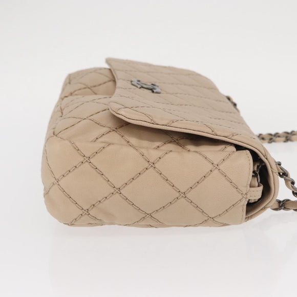 CHANEL Matelasse Chain Shoulder Bag Leather Beige CC Auth 158860