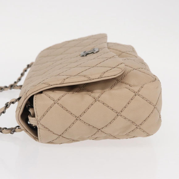 CHANEL Matelasse Chain Shoulder Bag Leather Beige CC Auth 158860