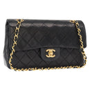 CHANEL Chain Double Flap Matelasse 23 Bag Lamb Skin Black Gold CC Auth 158862SM-1