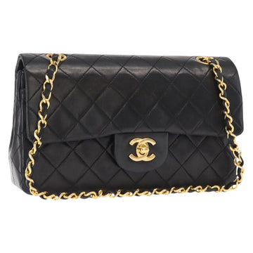 CHANEL Chain Double Flap Matelasse 23 Bag Lamb Skin Black Gold CC Auth 158862SM