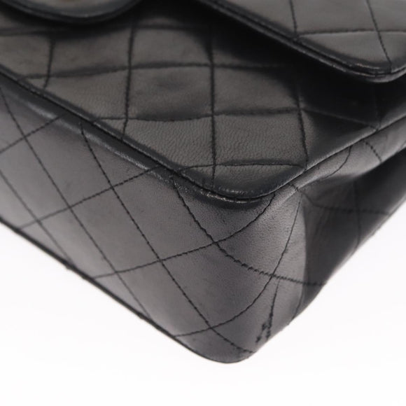 CHANEL Chain Double Flap Matelasse 23 Bag Lamb Skin Black Gold CC Auth 158862SM