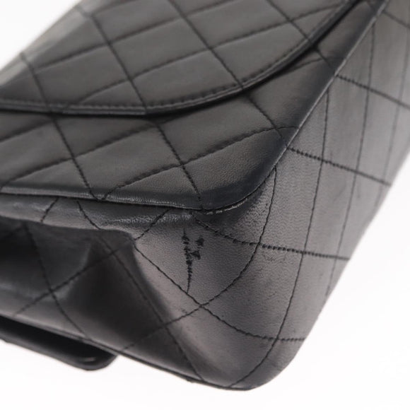 CHANEL Chain Double Flap Matelasse 23 Bag Lamb Skin Black Gold CC Auth 158862SM