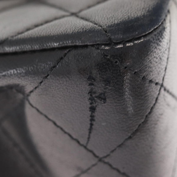 CHANEL Chain Double Flap Matelasse 23 Bag Lamb Skin Black Gold CC Auth 158862SM