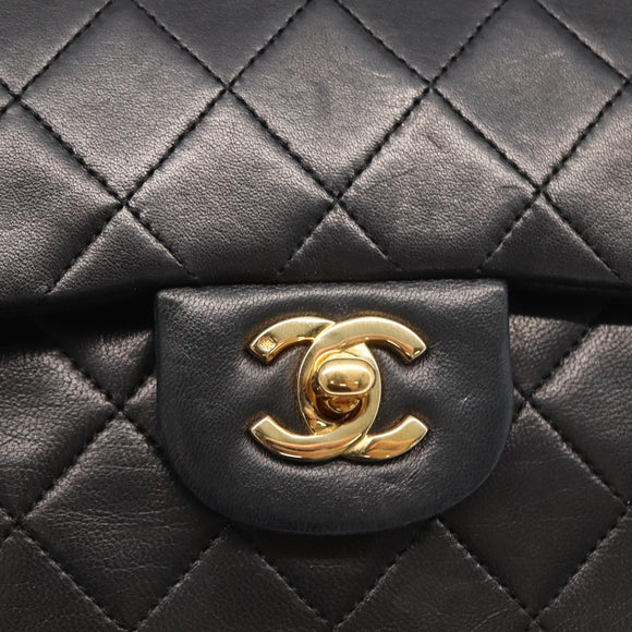 CHANEL Chain Double Flap Matelasse 23 Bag Lamb Skin Black Gold CC Auth 158862SM