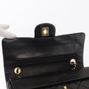 CHANEL Chain Double Flap Matelasse 23 Bag Lamb Skin Black Gold CC Auth 158862SM-21