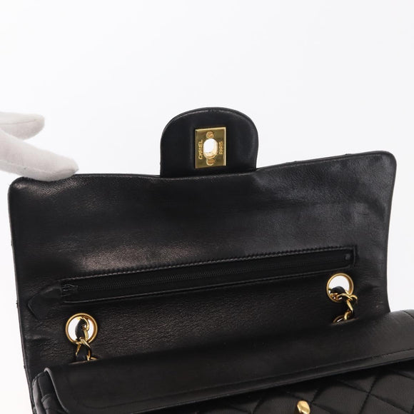 CHANEL Chain Double Flap Matelasse 23 Bag Lamb Skin Black Gold CC Auth 158862SM