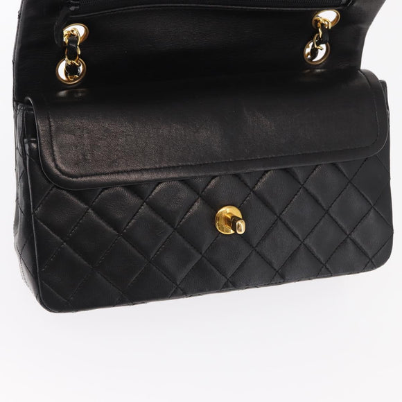 CHANEL Chain Double Flap Matelasse 23 Bag Lamb Skin Black Gold CC Auth 158862SM