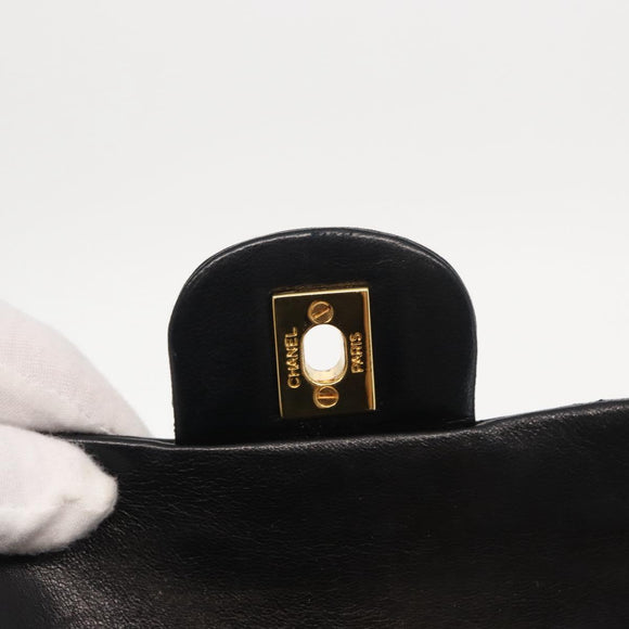 CHANEL Chain Double Flap Matelasse 23 Bag Lamb Skin Black Gold CC Auth 158862SM