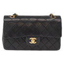 CHANEL Chain Double Flap Matelasse 23 Bag Lamb Skin Black Gold CC Auth 158862SM-13