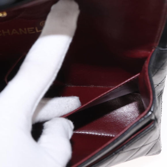 CHANEL Chain Double Flap Matelasse 23 Bag Lamb Skin Black Gold CC Auth 158862SM