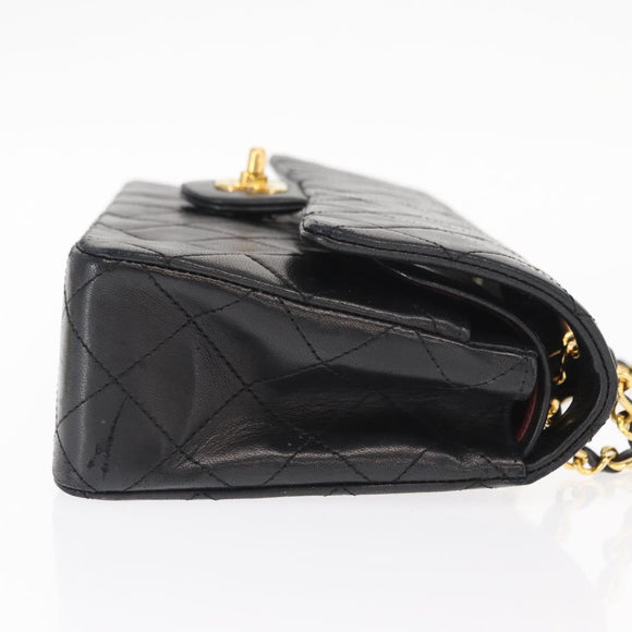 CHANEL Chain Double Flap Matelasse 23 Bag Lamb Skin Black Gold CC Auth 158862SM