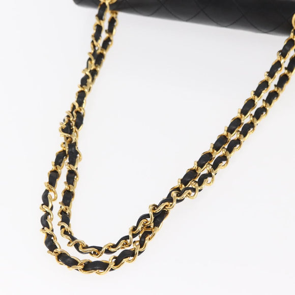 CHANEL Chain Double Flap Matelasse 23 Bag Lamb Skin Black Gold CC Auth 158862SM