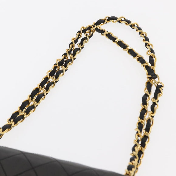 CHANEL Chain Double Flap Matelasse 23 Bag Lamb Skin Black Gold CC Auth 158862SM