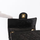 CHANEL Matelasse Chain Shoulder Bag Lamb Skin Gold Black CC Auth 158863SAV-19